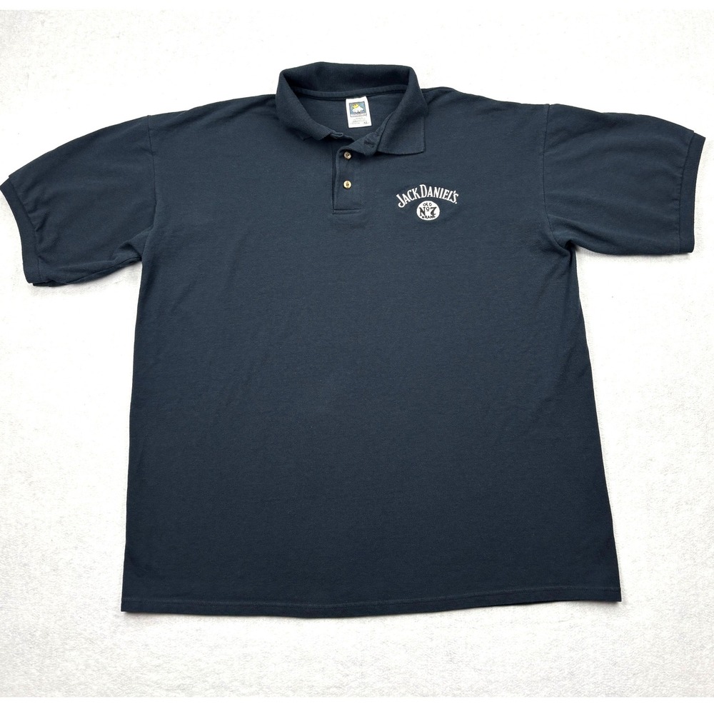 Vintage Jack Daniels Polo Shirt Mens XL Black Cotton Deluxe USA Fabric Old No 7